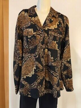 🐆 Vintage Anna & Frank 100% Silk Baroque Leopard Blouse 🐆 Size‎ Medium